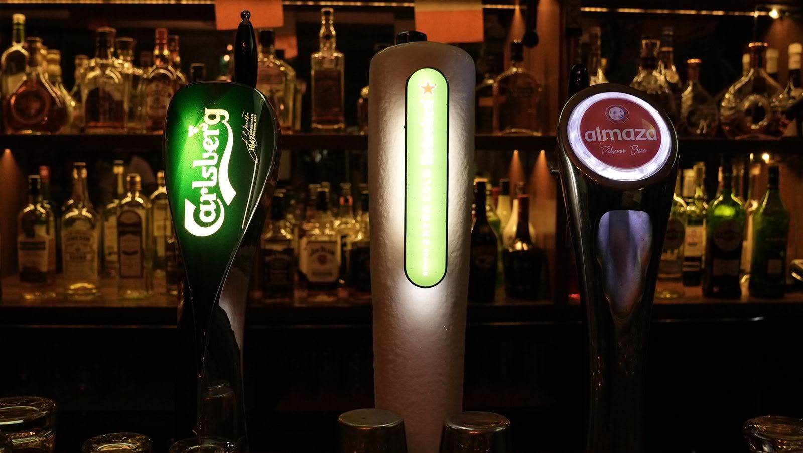 Draught beer taps behind the Celtic Irish Bar